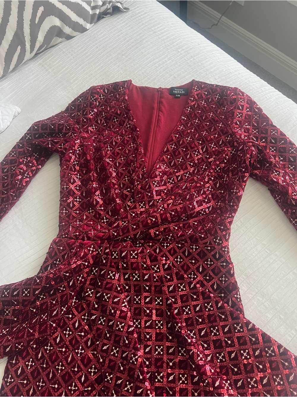 NADINE MERABI Ruby Red Velvet Wrap Mini Dress - Picture 7 of 8
